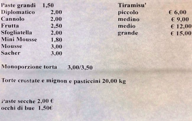 Menu di Pasticceria Macrì 