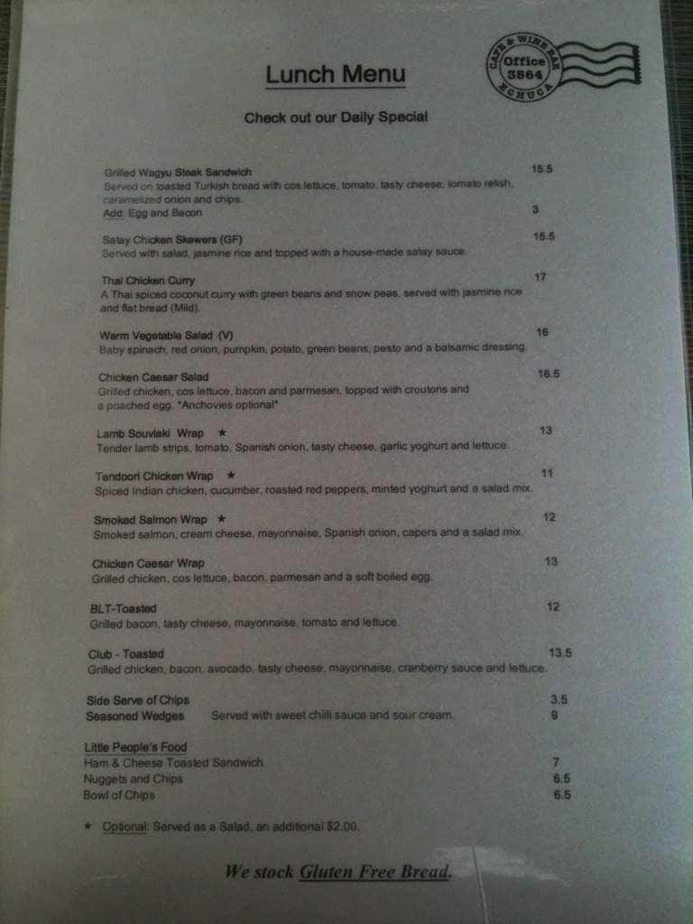 Menu at Office 3564 Cafe & Wine Bar, Echuca