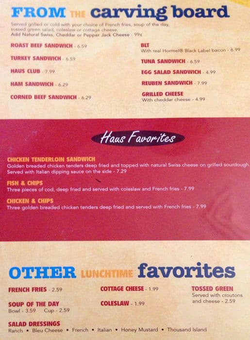 Menu at Pancake Haus restaurant, Edmonds