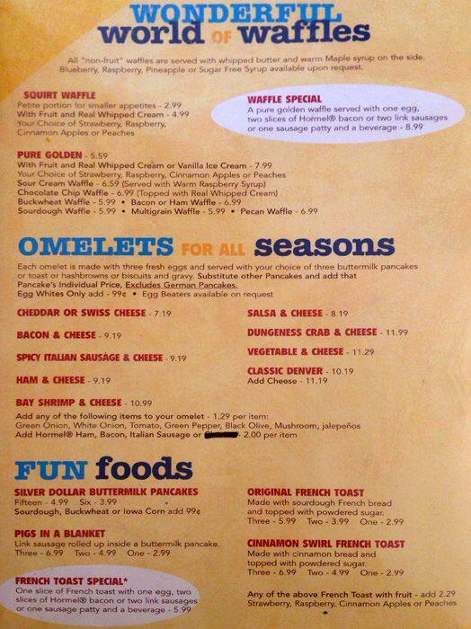Menu at Pancake Haus restaurant, Edmonds