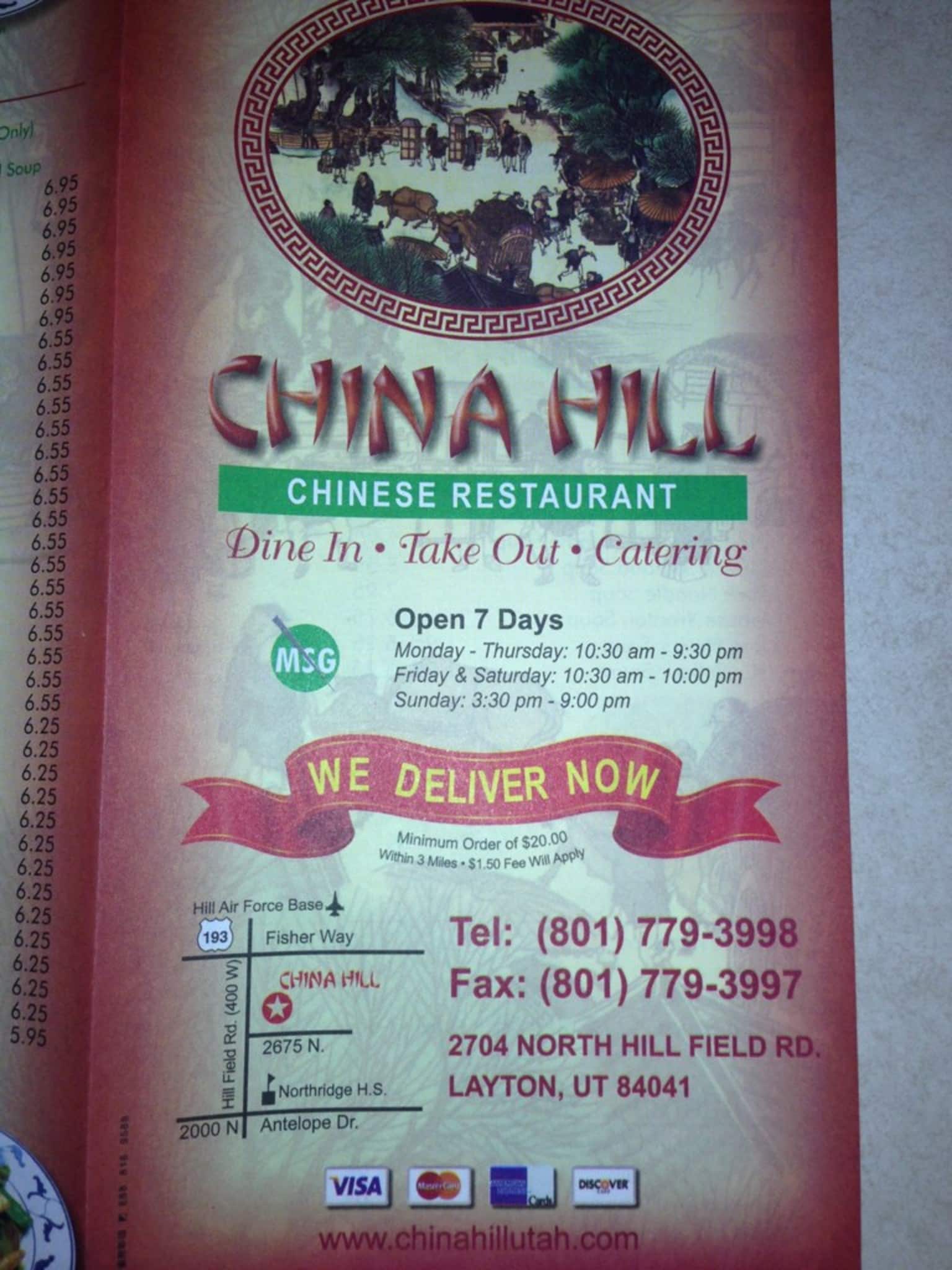 China Hill Menu, Menu for China Hill, Layton, Salt Lake City