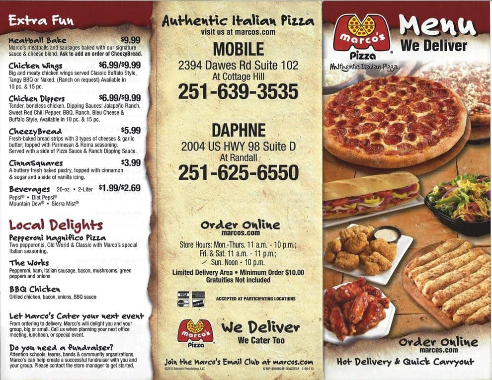 Printable Marco's Pizza Menu