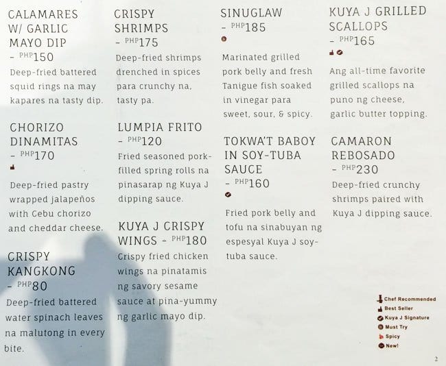 kuya j menu menu podniku kuya j north reclamation area cebu city kuya j north reclamation area menu