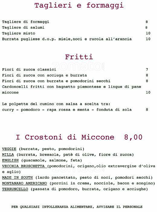 Menu di Cumino Bistrot 
