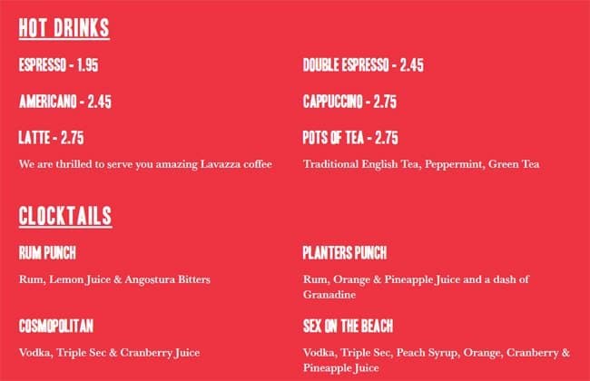 Clockjack Oven menu