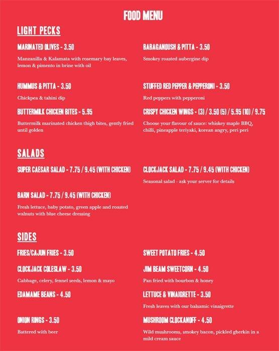 Clockjack Oven menu