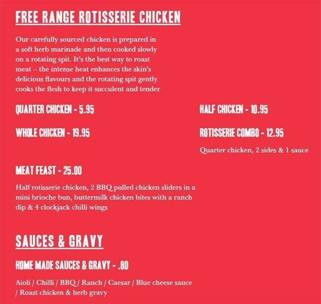 Clockjack Oven menu