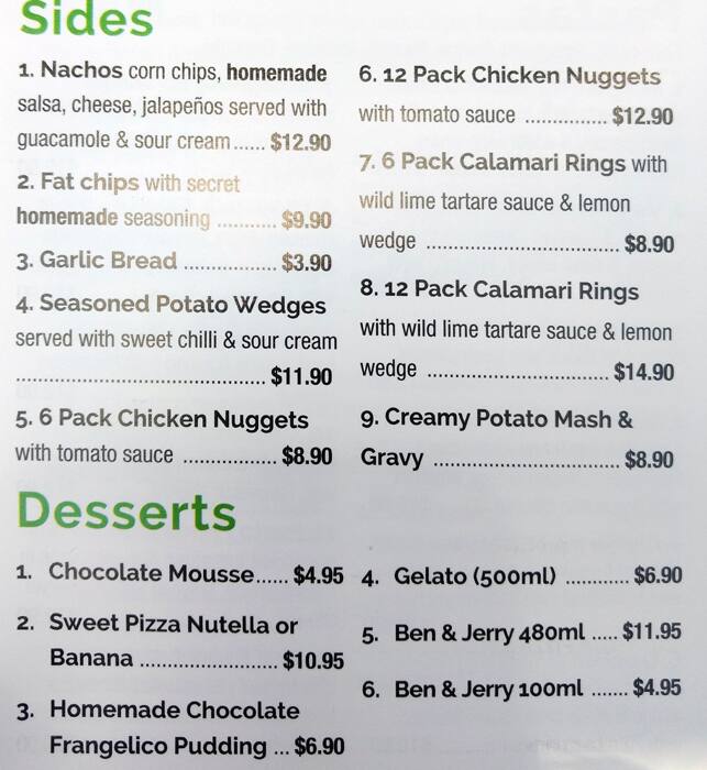 Menu at Sopranos Pizza pizzeria, Epping