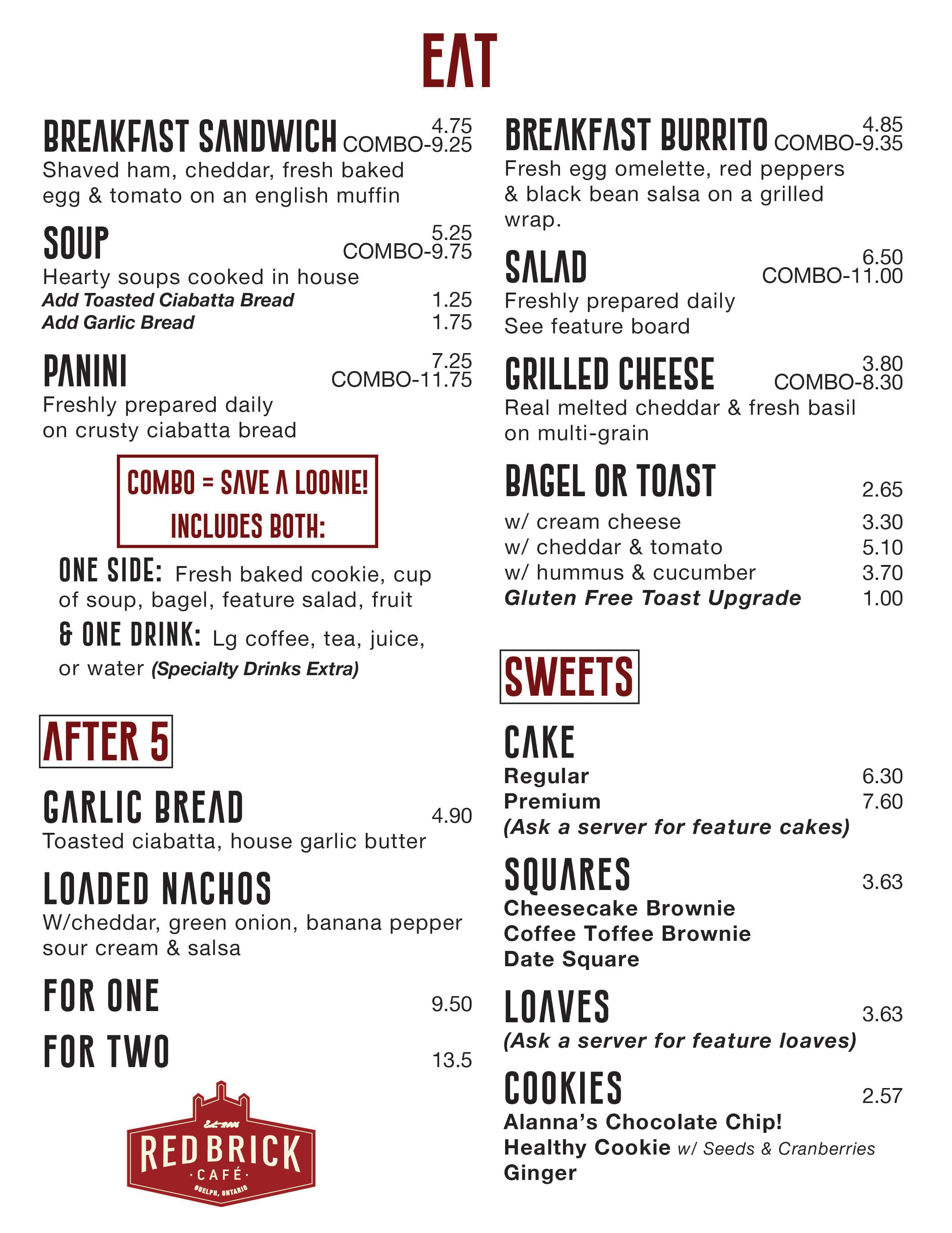 Red Brick Cafe Menu Menu Untuk Red Brick Cafe Guelph Guelph