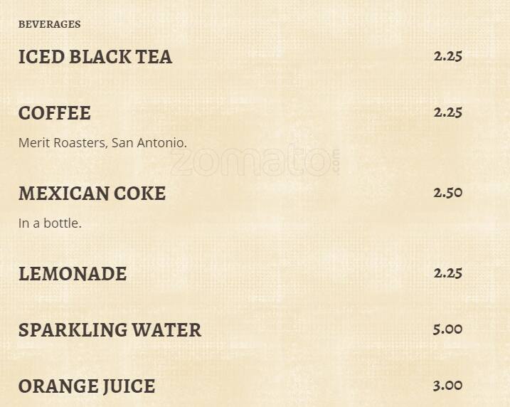 Menu at The Bread Box cafe, San Antonio