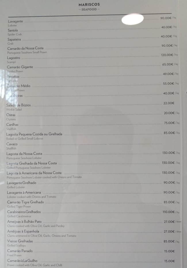 Carta de parrilla A Marisqueira de Matosinhos, Matosinhos, R. Roberto