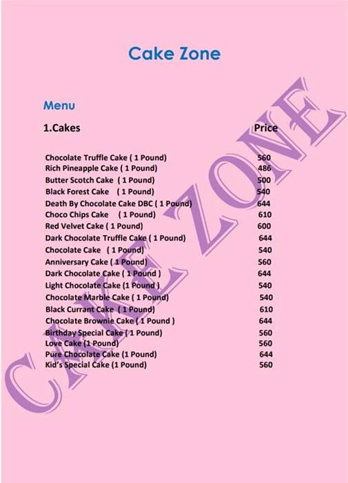 Menu of CakeZone, Phoenix Market City, Whitefield, Bangalore | March 2024 |  Save 5%