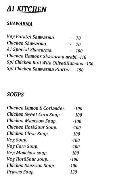 A1 Kitchen Menu Menu For A1 Kitchen Byculla Mumbai