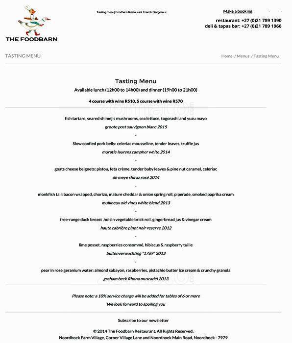 The Foodbarn Menu Menu For The Foodbarn Noordhoek Cape Town