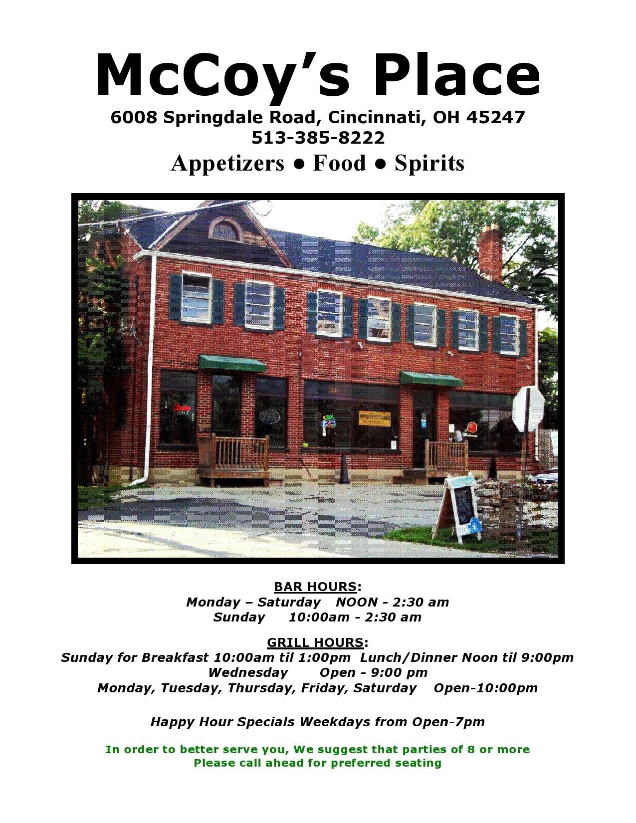 McCoy's Place Bar and Grill Menu Urbanspoon/Zomato