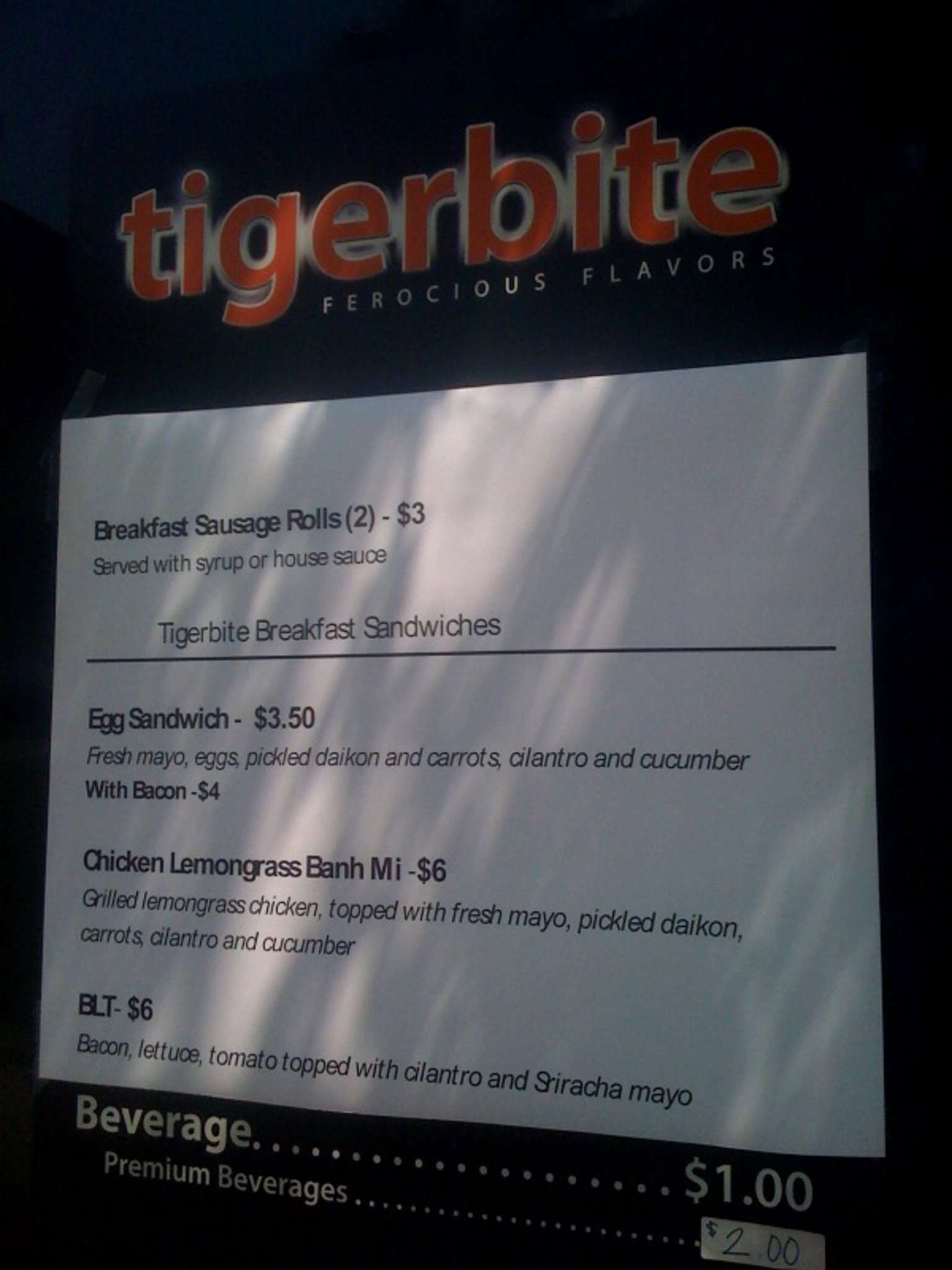 Tigerbite меню