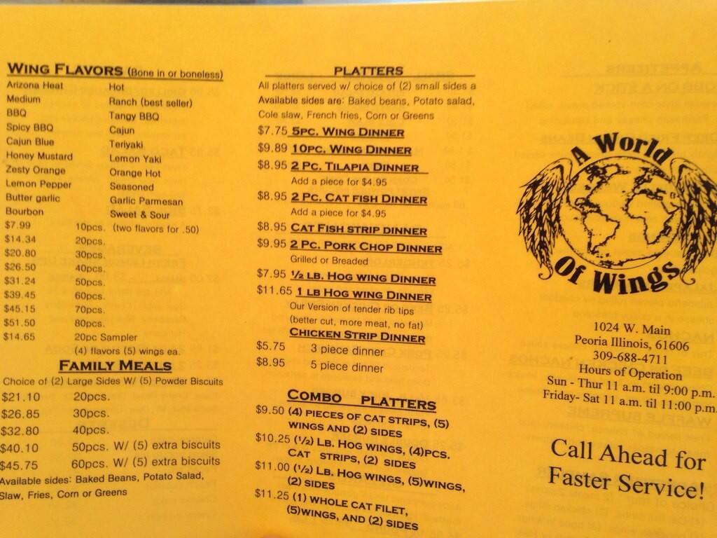 World of Wings Menu, Menu for World of Wings, Peoria, Peoria