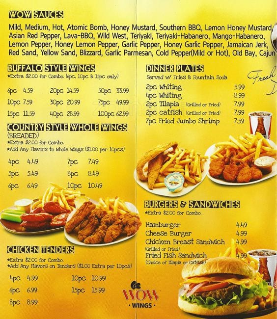 wings menu