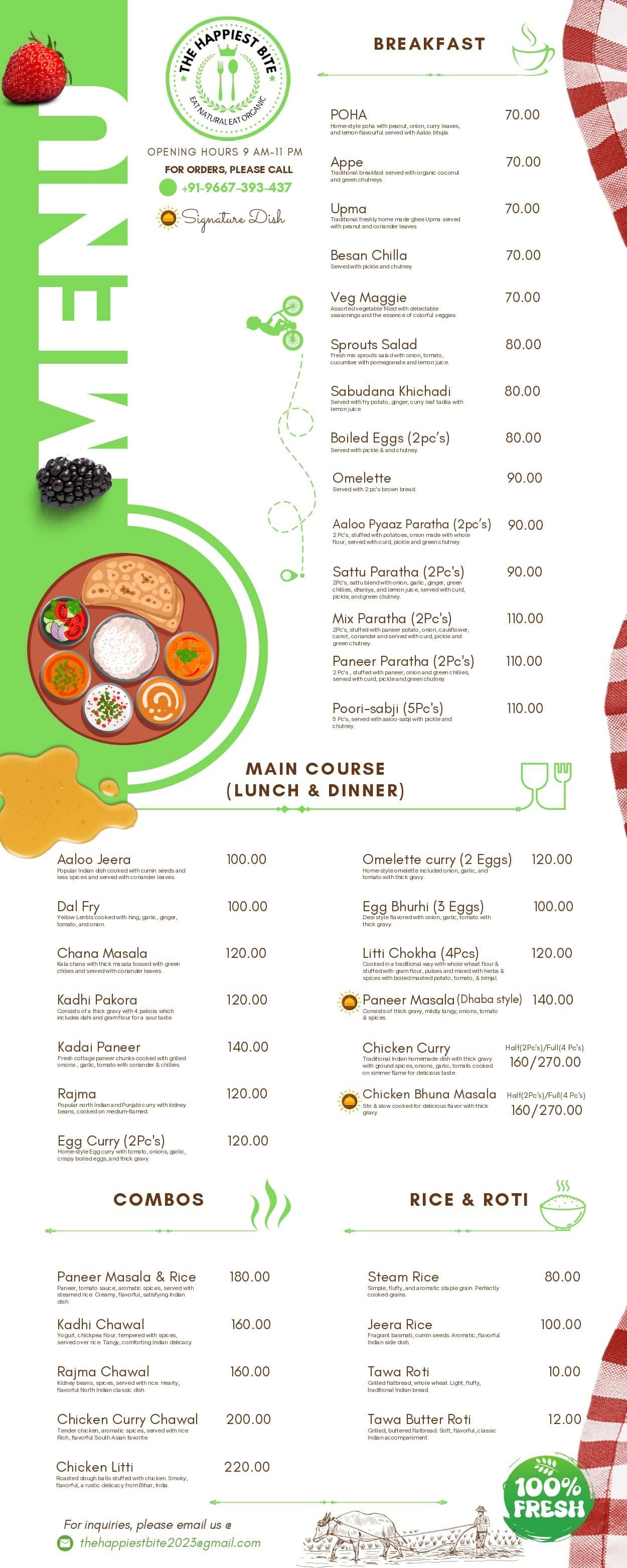 Menu of The Happiest Bite, Chhatarpur, New Delhi