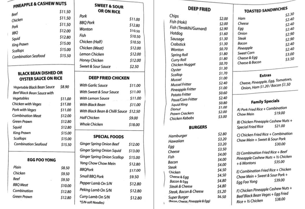 Menu at New Horse Takeaway restaurant, Auckland, 6 Kitchener Rd