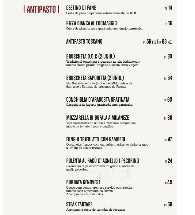 D.O.C Ristorante cardápio