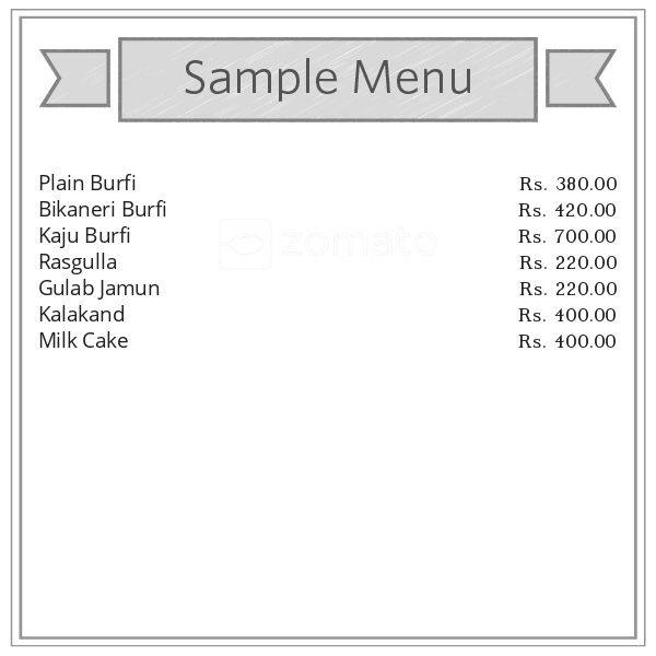 Bikaner Misthan Bhandar menu