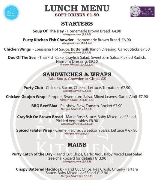 The Purty Kitchen Menu Menu For The Purty Kitchen Monkstown Dublin