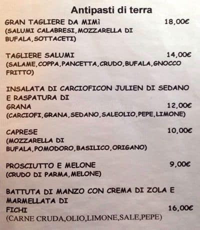 Menu di Ristorante Da Mimì 