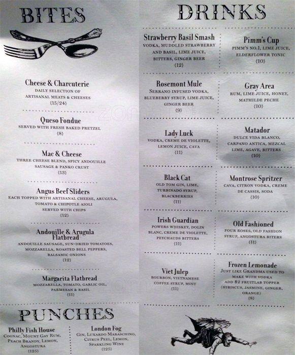 Rosemont Social Club Menu, Menu for Rosemont Social Club, Montrose