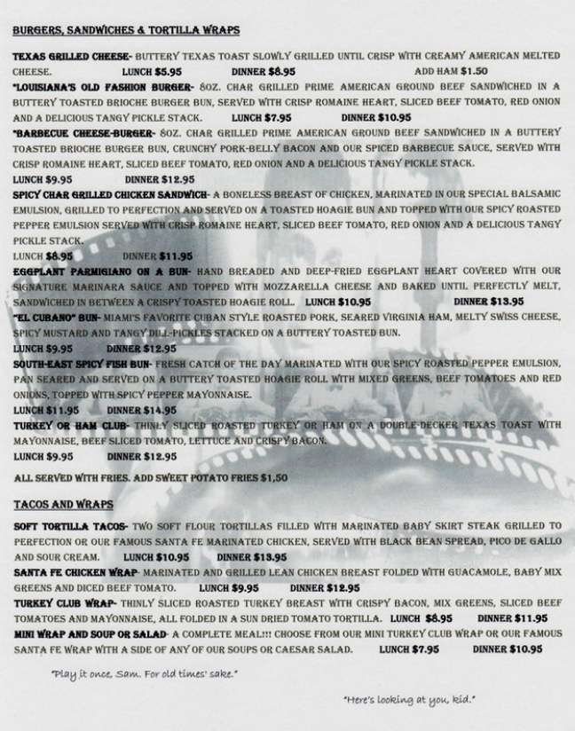 Bogart's in Casablanca menu