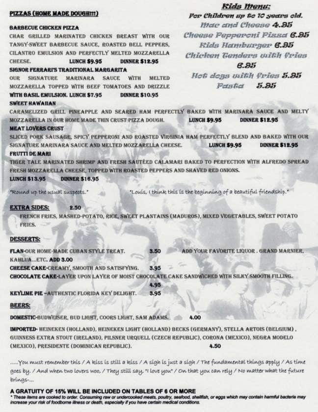 Bogart's in Casablanca menu
