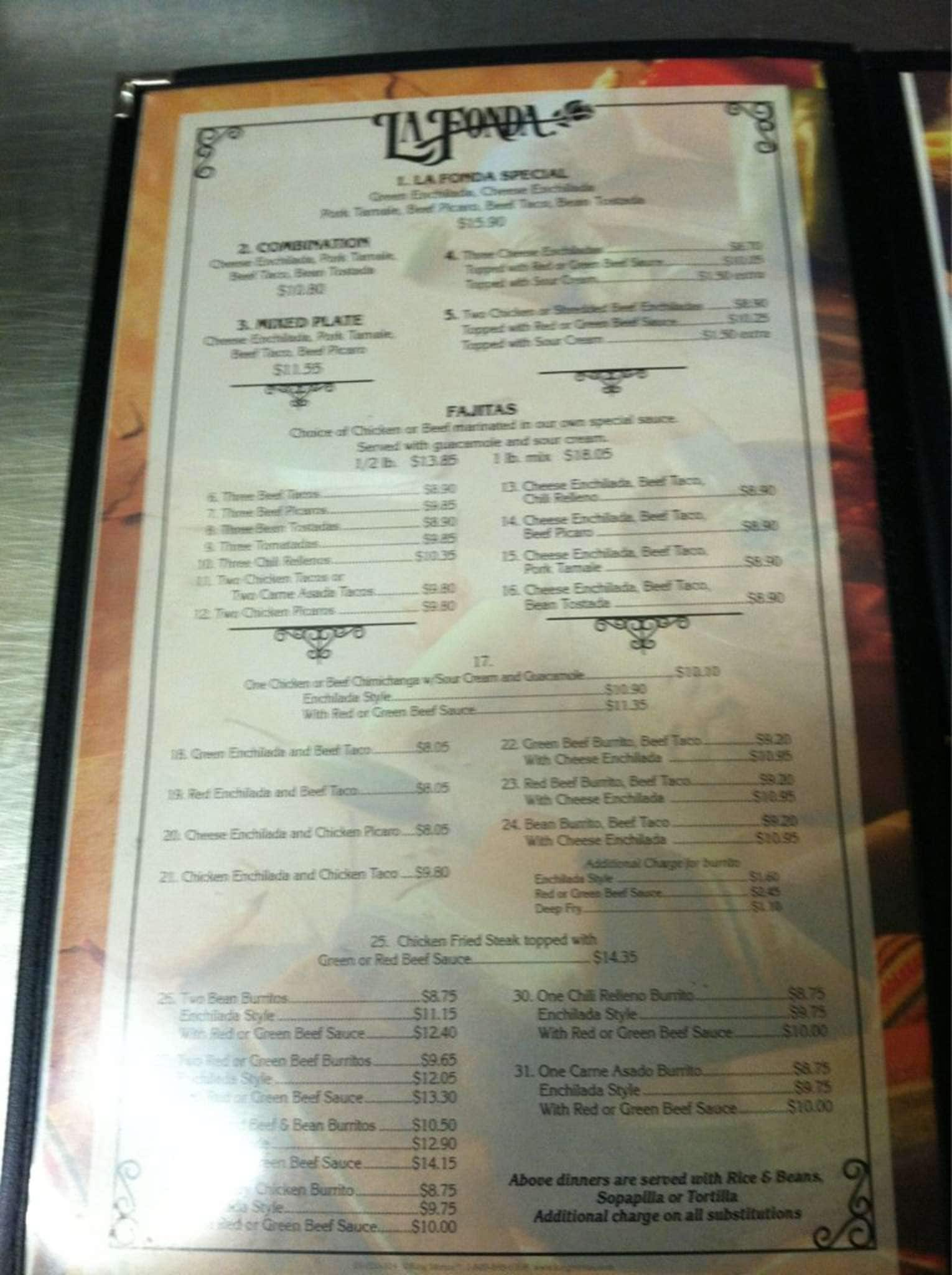 La Fonda Mexican Restaurant Menu - Urbanspoon/Zomato