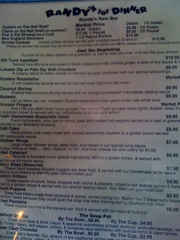 Randy's Fishmarket Restaurant Menu Urbanspoon/Zomato