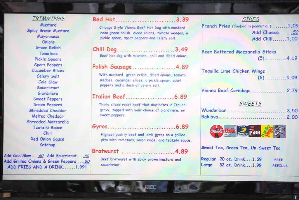 Red Hots Menu, Menu for Red Hots, Johnson City, Johnson City