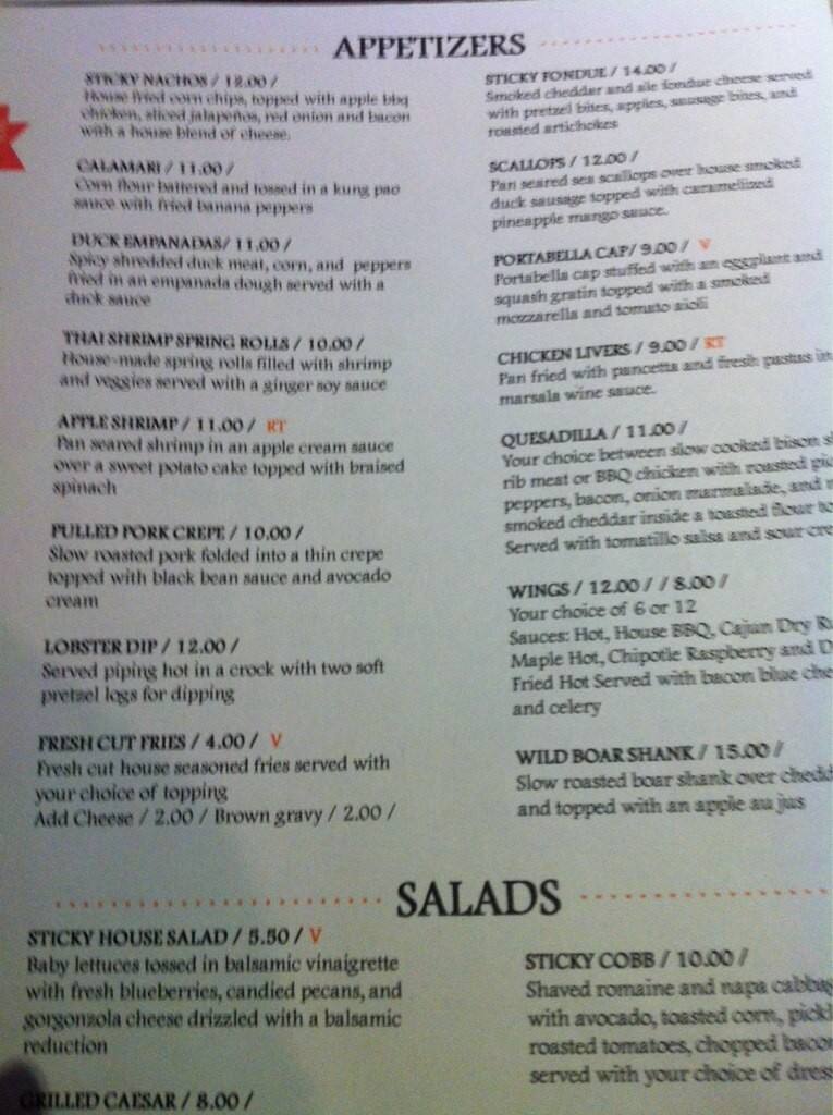 Sticky Elbow Bar and Grill Menu Urbanspoon/Zomato