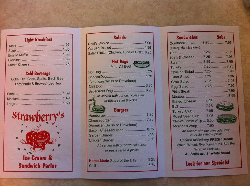 Strawberry's Deli & Ice Cream Menu Urbanspoon/Zomato