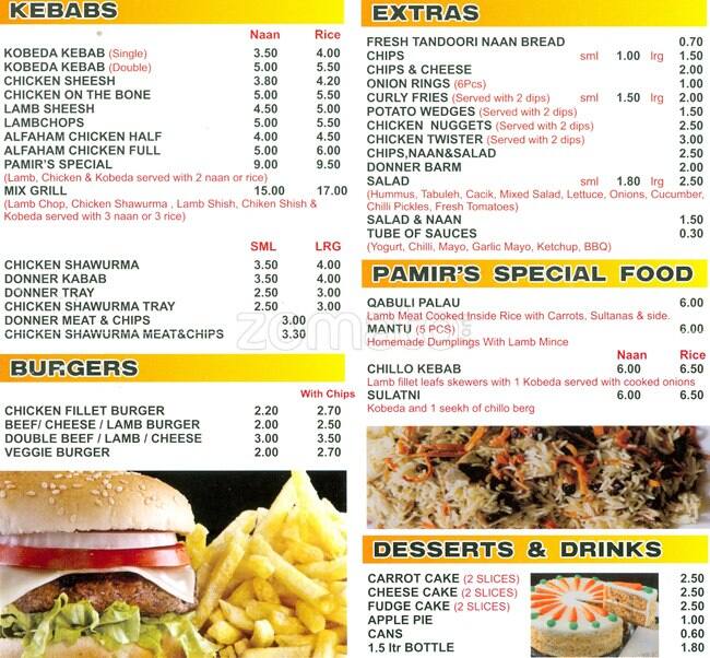 Pamir Kebab House Menu, Menu for Pamir Kebab House, Cheetham Hill