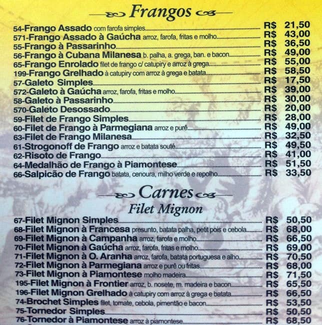 Na Brasa Columbia cardápio