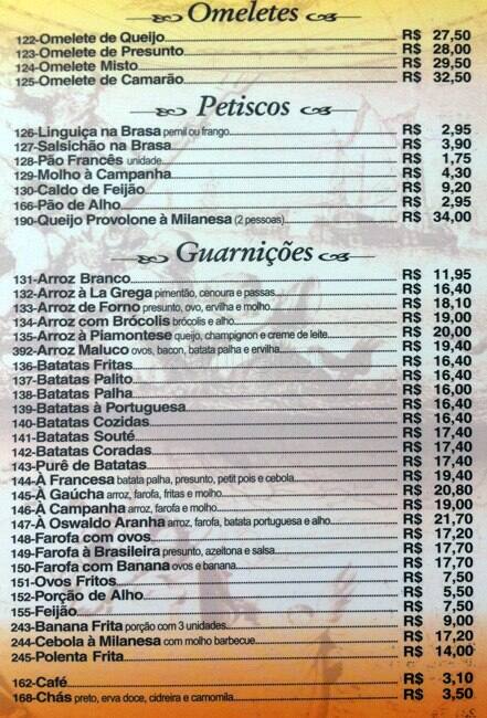 Na Brasa Columbia cardápio