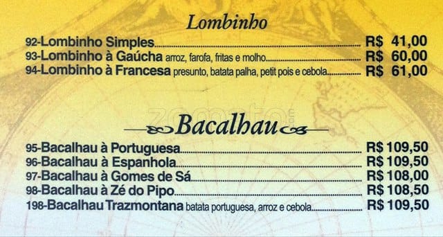 Na Brasa Columbia cardápio