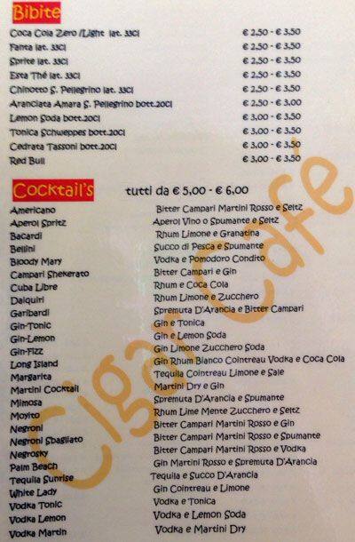 Menu di Cigar Cafè 