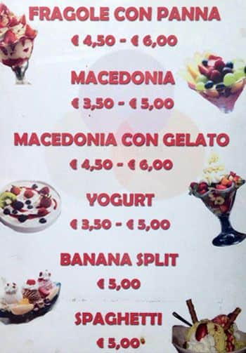 Menu di Violarosso gelateria 