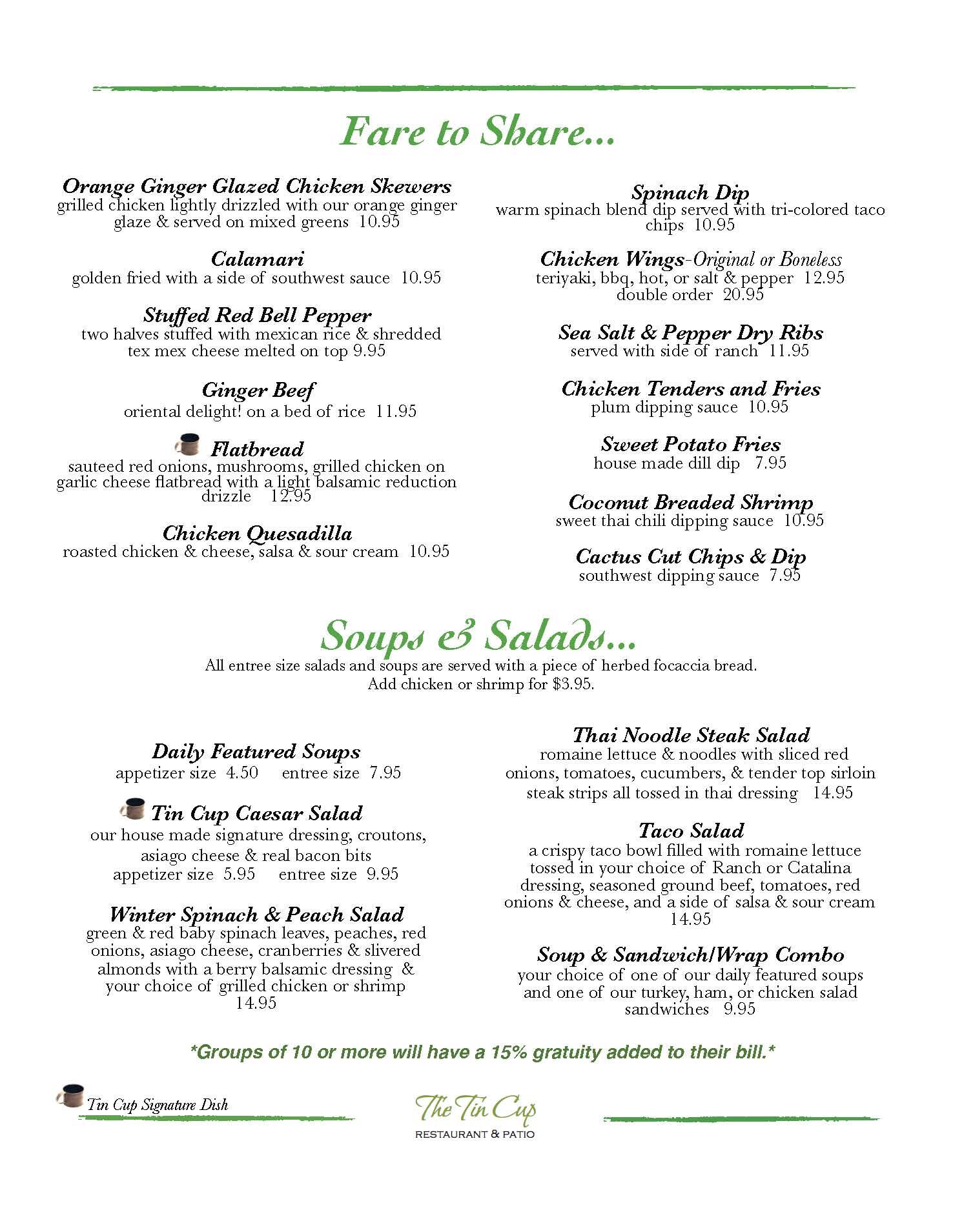 Menu at Tin Cup Restaurant & Patio, Saint Paul, 57 St