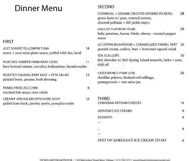 Menu de Wellington Gastropub