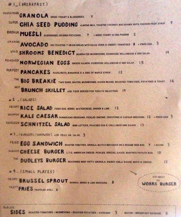 Dudley's Menu, Menu for Dudley's, Alphabet City, New York City