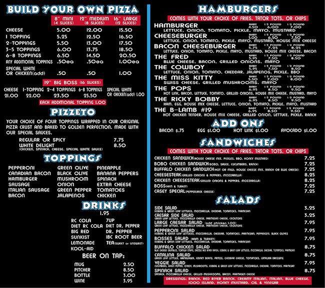 Menu at Bosses Pizza Wings & Burgers North Richland Hills pizzeria