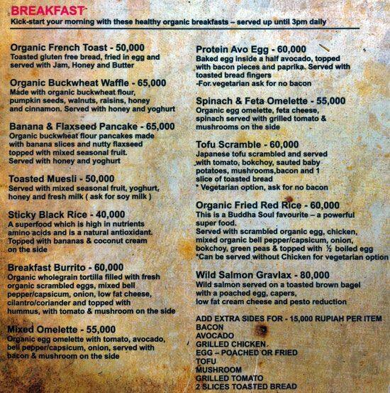 Buddha Soul Menu, Menu for Buddha Soul, Uluwatu, Bali Zomato Indonesia