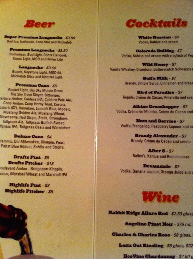 Menu at Dust Bowl Lanes and Lounge, Tulsa