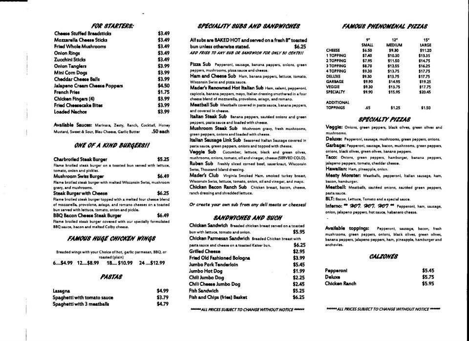 Mader's Market меню