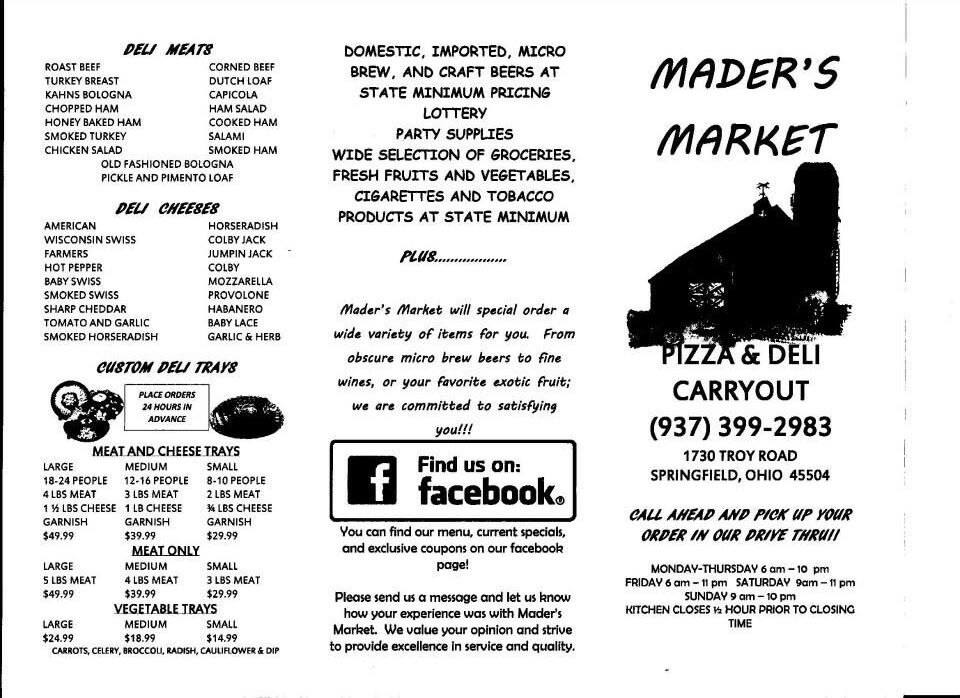 Mader's Market меню